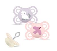 MAM Perfect Soothers from Birth Silicone Dummies 0-6 Months Pack of 2, Dento-Flex Newborn Dummies incl. self-sterilising Travel case