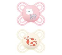 MAM Perfect Start Dummies, 0-2 Months, Pink/Neutral (Pack of 2) | With portable steriliser pacifier holder, ultra-thin and flexible teat, SkinSoft silicone, BPA/BPS free