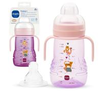 MAM Plastic Trainer Cup (1 Count), 8 oz. Trainer Drinking Cup with Extra-Soft Spout, Spill-Free Nipple, and Non-Slip Handles, for Girls 4+ Months, Designs May Vary