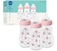 MAM Premium Glass Baby Bottles, Easy Switch Between Breast and Bottle, Feel Good Medium Flow, Newborn Essentials Must Have, 2+ Months, BPA Free, 9oz, Girl, 3 Pack