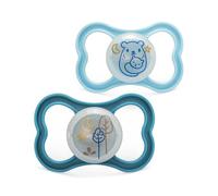 MAM Rubber Air Night Soothers | 6 Plus Months | Glow in the Dark Dummies | Comes in Dummy Steriliser Case | Baby Accessories | Blue (Various Designs)