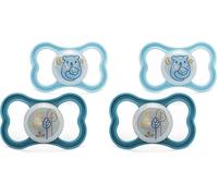 MAM Rubber Air Night Soothers | 18-36 Months | Glow in The Dark Dummies | Comes in Dummy Steriliser Case | Baby Accessories | Blue (Various Designs) (Pack of 2)