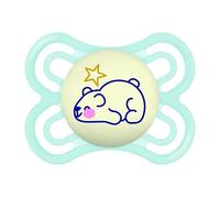 MAM S244 Perfect Night Pacifier with Extra Thin and Flexible Silicone Skinsofttm Ultra Soft, for Babies 0+ Months, Glow in The Dark, Self-Sterilising Box, Children, Blue