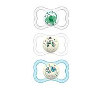 MAM Sensitive Skin Pacifiers, Baby Pacifier 16+ Months, Best Pacifier for Breastfed Babies, Air Night & Day' Design Collection, Unisex, 3Count, Multicolor
