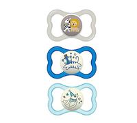 MAM Sensitive Skin Pacifiers, Baby Pacifier 16+ Months, Best Pacifier for Breastfed Babies, Air Night & Day' Design Collection, Boy, 3Count, Multi