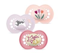 MAM Set of 3 Dummies, Day and Night, from 6 Months, with Symmetrical, Flat and Flexible Silicone Teat, Easy Acceptance, MAM Original, Matte Pink, Pac