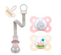 MAM Skin-Soft-Silicone Dummy, pack of 2, incl. travel box & Nip Soother Band