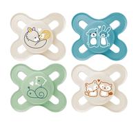 MAM skin soft silicone dummy start especially for early and newborns extra small // 0-2 months Boy // set of 4 // incl. 2 sterilised transport boxes.
