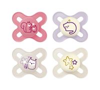 MAM Skin Soft Silicone Dummy Start Especially for Premature and Newborns Extra Small // 0-2 Months Girl //Day & Night Ppack of 4 (2+2) // Includes 2