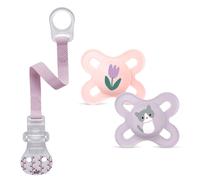 MAM "Skin Soft" Silicone Mini Dummy Start Especially for Premature and Newborns Extra Small // 0-2 Months Girl // Set of 2 // Includes Sterilised