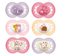 MAM SkinSoft Silicone Soothers 6-16 months Day & Night for Girls , 6 pieces, 3 travel boxes