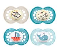 MAM SkinSoft Silicone Unisex Soothers 16 + months Day & Night , 4 pieces, 2 travel boxes
