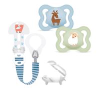 MAM SkinSoftTM Silikon Dummies 0-6 Months incl. sterilising and Transport Box & MAM Clip it! & Cover