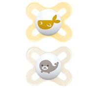 MAM Original Start Soother 0-2 Months (Set of 2), Baby Soother Made from Sustainable Material, SkinSoft Silicone Teat, with MAM Soother Case, Cream (Designs May Vary)