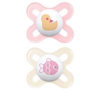 MAM Start Dummy S152 - Extra Small Newborn Dummy - SkinSoftTM Ultra-Soft Silicone for 0-2 Month Old Babies, Pink (2 Pack) with Self-Sterilising Box, Spanish Version