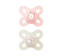MAM Start Nanò Set of 2 Skinsoft Silicone Dummies with Dummy Case, 0-2 Months, Pink