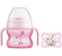 MAM Starter Cup and MAM Handles with 0+ Months Start Soother, Baby Cup for 4+ months, Baby Feeding, 1x 150 ml, Pink (Designs May Vary)
