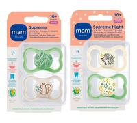 MAM Supreme Dental Dummy 16 Months Plus Pack of 4 for 16 + Thin Teat Orthodontic Soother Skin Friendly with Extra air Flow sterilising & Transport Box