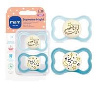 MAM Supreme Night Baby Pacifier, for Sensitive Skin, Patented Nipple, 2 Pack, 6-16 Months, Boy