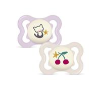 MAM Supreme Night Dummies 0-6 M (Pack of 2) with Transport and Sterilisation Box, Luminous Baby Dummies from Birth, MAM SkinSoft Silicone Teat, 0 to 6