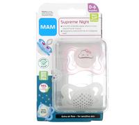 MAM, Supreme Night Pacifier, 0-6 Months, Pink/Clear, 2 Count