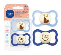 MAM Pacifiers - Supreme Night - 2 Pack with Sterilizing Case, Glow-in-the-Dark, 16+ months, Boy