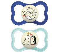 MAM Supreme Night Pacifiers (2 Pack, 1 Sterilizing Pacifier Case), Best Pacifier for Breastfed Babies 16+ Months, Glow in The Dark Pacifiers, Boy Pacifier