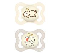 MAM Supreme Night S279 Dummy Set of 2 with Extra Fine Silicone Teat SkinSoftTM and Shield with Extra Large Holes for Sensitive Skin, Glow in The Dark