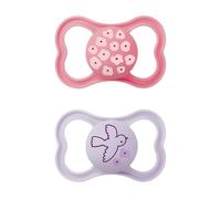 MAM Supreme S281 Set of 2 Dummies with Extra Fine SkinSoftTM Silicone Dummy, Ultra Soft Silicone, with Extra Large Holes for Sensitive Skin, for 6+ Months Old Babies, Pink
