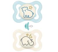 MAM Supreme Silicone Dummy 0-6 Uni Mix // Set of 2 // Includes Transport Sterilising Box // Dento-Flex, for Healthy Mouth Development, Extra Thin, Flexible Teat