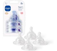 MAM Teats Size 1 | 4 Pack | Slow Flow | Fits All MAM Bottles | Made from SkinSoft Silicone | Baby Accessories for Newborn