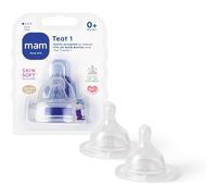 MAM Teats Size 1, Suitable for Newborns, Slow Flow SkinSoft Silicone Teats for Baby Bottles, Fits all MAM Bottles, Baby Feeding Essentials, Pack of 2