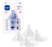 MAM Teats Size 2 | 4 Pack | Medium Flow | Fits All MAM Bottles | Suitable from 2+ Months | Made from SkinSoft Silicone | Baby Accessories for Newborn