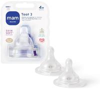 MAM Teats Size 3 | 2 Pack | Fast Flow | Suitable from 4+ Months | Fits All MAM Bottles | Made from SkinSoft Silicone | Baby Accessories