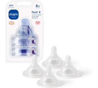 MAM Teats Size X | 4 Pack | Designed for Thicker Liquids | Suitable from 6+ Months | Fits All MAM Bottles | Made with SkinSoft Silicone | Baby