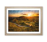 Mam Tor In The Peak District Painting Modern Art Framed Print | A2 Oak Framed Wall Art | Ready to Hang | Modern Historical Picture | Living Room Bedroom Lounge Office