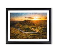 Mam Tor In The Peak District Painting Modern Art Framed Wall Art Print, Ready to Hang Picture for Living Room Bedroom Home Office Décor, Black A2 (64 x 46 cm)