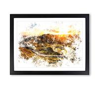 Mam Tor In The Peak District Watercolour Modern Framed Print | A4 Black Framed Wall Art | Ready to Hang | Modern Historical Picture | Living Room Bedroom Lounge Office