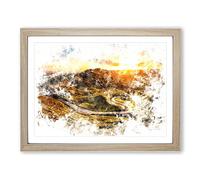 Mam Tor In The Peak District Watercolour Modern Framed Print | A4 Oak Framed Wall Art | Ready to Hang | Modern Historical Picture | Living Room Bedroom Lounge Office