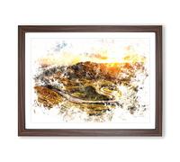 Mam Tor In The Peak District Watercolour Modern Framed Print | A4 Walnut Framed Wall Art | Ready to Hang | Modern Historical Picture | Living Room Bedroom Lounge Office