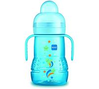 MAM Trainer+ 2-in-1 Baby Bottle with SkinSoft Silicone Baby Bottle 220 ml for Kids 4 Months, Non-Spill Baby Bottle for Baby, Blue