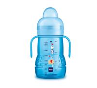MAM Trainer+ (220 ml), Drinking Bottle for Transition to a Cup, with drip-Free Teat, spout and Handle, 4+ Months, Elephant, Blue