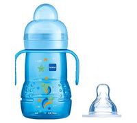 MAM Trainer+ 220 ml, Baby Cup Suitable from 4+ Months, Trainer Cup for Independent Drinking, Spill-Free Toddler Cup, Blue (Designs May Vary)