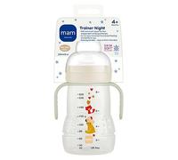 MAM Trainer Night | 1 Pack (1 x 220ml) | Comes with MAM Bottle Handles That Glow in The Dark | Suitable from 4+ Months | Spill-Free | Cream (Various Designs)