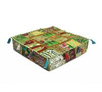 Mam Treasures Indian Bohemian Decorative Pillow Vintage Cushion Cover Patchwork Square Floor Pillow Cover Meditation Cushion Large Floor Pillow Indian Cushion (Light Green, 35 X 35 X 5 Inch)