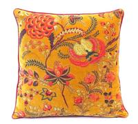 Mam Treasures Velvet Floral Cushion Cover - Decorative Throw Pillow Case with Multicolor Printed Pattern, Accent Pillow for Sofa, Couch & Living Room (Yellow, 18" x 18")