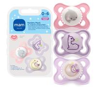 MAM Variety Pack Baby Pacifier, Includes 3 Types of Pacifiers, Nipple Shape Helps Promote Healthy Oral Development, 3 Pack, 0-6 Months, Girl