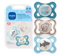 MAM Variety Pack Baby Pacifier, Includes 3 Types of Pacifiers, Nipple Shape Helps Promote Healthy Oral Development, 3 Pack, 0-6 Months, Boy