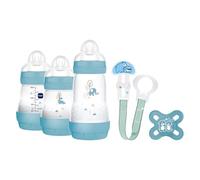 MAM Welcome to the World G101-3 Baby Bottle Set, Easy Start, Anti-Colic, with 1 Start Dummy and 1 Clip Chain, 0+ Months, Blue, Spanish Version