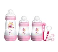 MAM Welcome to The World Gift Set (Pink) GP0009G - Self-Sterilising Bottles (3-Min Microwave), Soother & Clip, 80% Less Colic, Birth-2 Months Soother